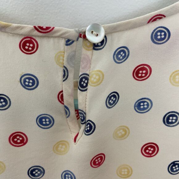 Talbots Pure Silk Button Print Novelty Shell Blouse Colorful Primary Unique - Picture 8 of 14